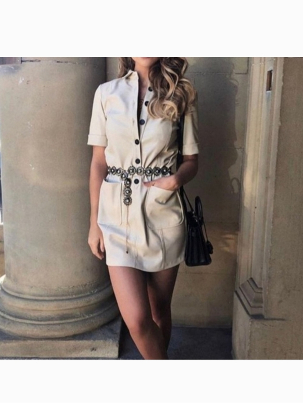 Zara Cream Button-Front Mini Dress - Picture 2 of 8